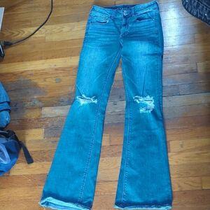 American Eagle Outfitters Blue Distressed Flare Jeans